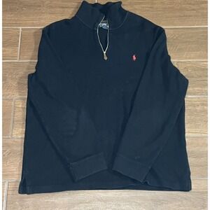 Polo Ralph Lauren Men's Long Sleeve 1/4 Zip Knit Sweater  XL Black Red Pony